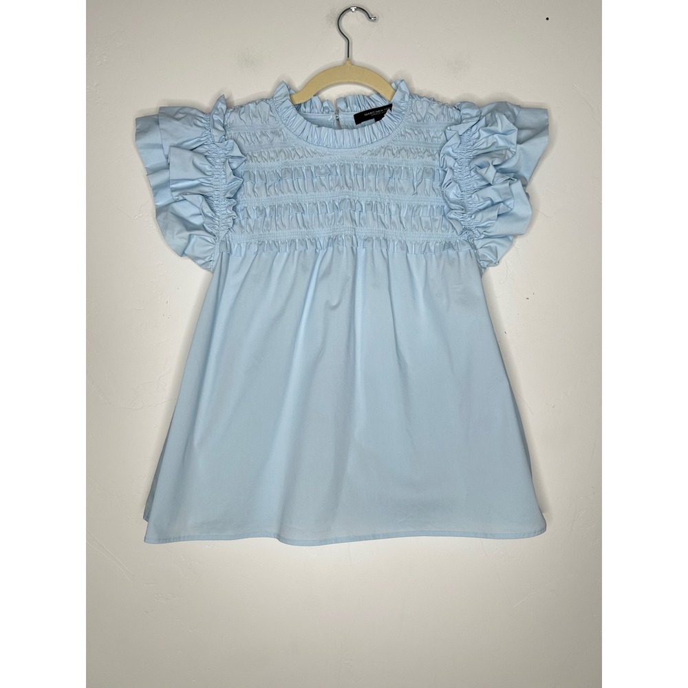Marc New York Pale Blue Ruffle Babydoll Blouse Size Large Office Summer Ice Blue